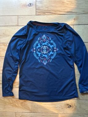 Kerrits Youth L Long-Sleeved Navy/Patterned Riding Shirt